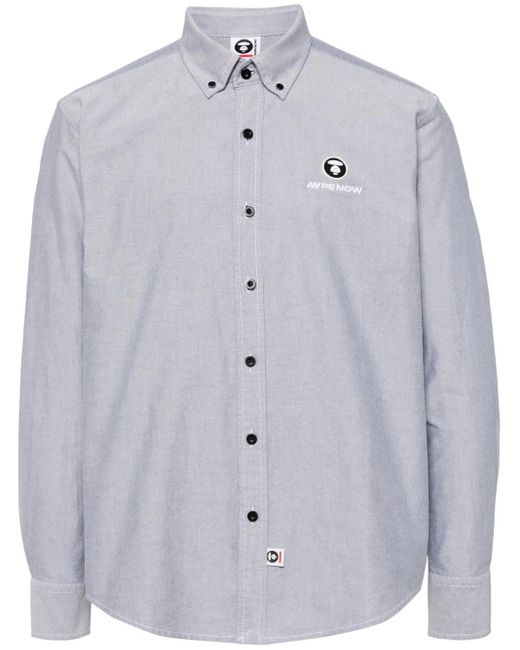 Aape By A Bathing Ape Blue Logo-Patch Long-Sleeved Shirt for men
