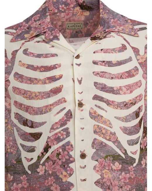 Kapital Pink Floral-Print Skeleton Shirt for men