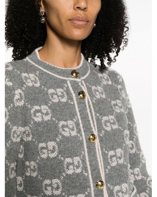 Gucci Gray Gg Wool Bouclé Jacquard Cardigan