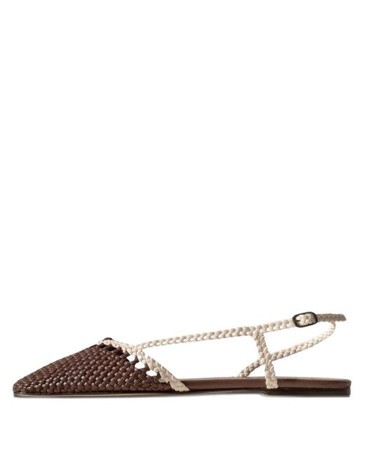 Hereu White Rondaia Wov-Leather Slingback Flat Pumps