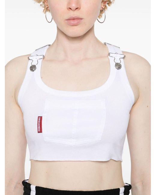 DSquared² White Logo-tag Cropped Tank Top