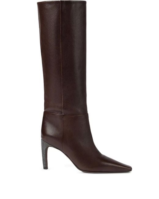 Brunello Cucinelli Brown 80Mm Pointed Heel Leather Boots