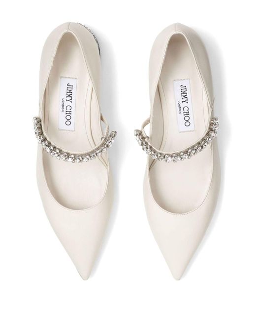 Jimmy Choo White Bing Crystal-strap Ballerina Shoes