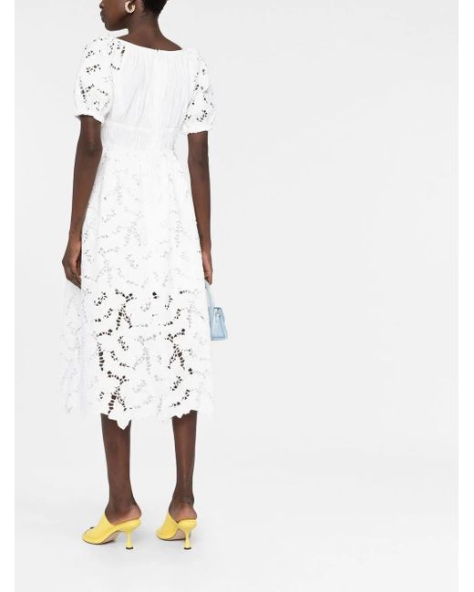 Self-Portrait White Cotton Lace Midi Dress