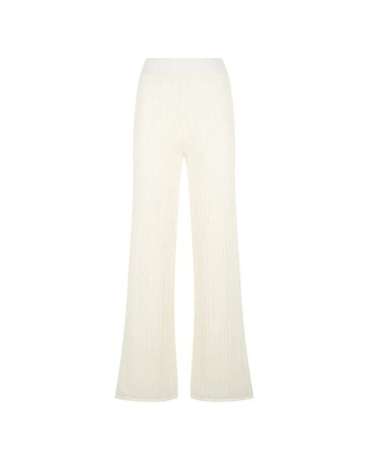 Alpha Studio White Ribbed-Knit Trousers