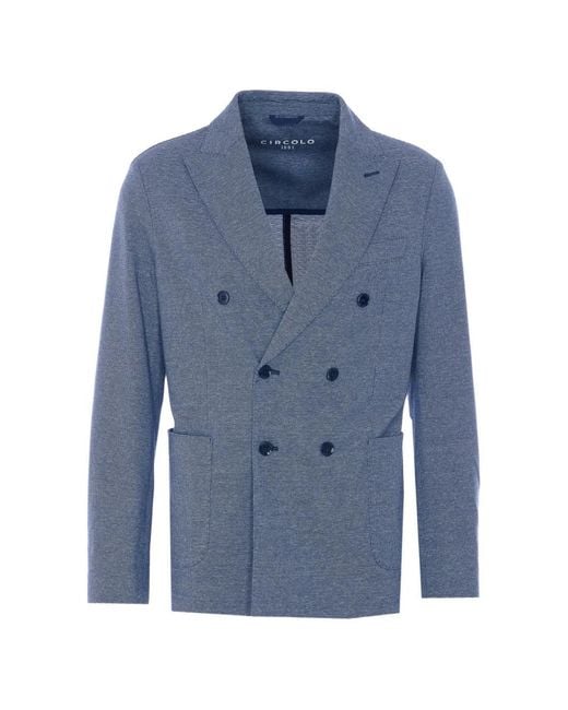 Circolo 1901 Blue Double-Breasted Mini-Check Blazer for men