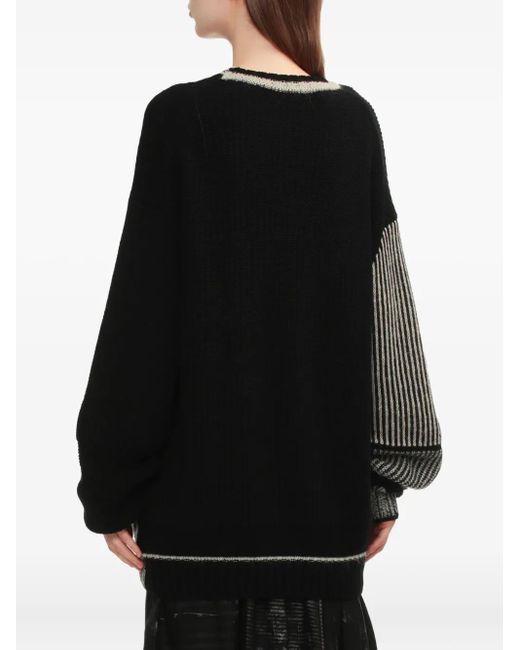 Y's Yohji Yamamoto Black Pullover Mit Gestreiften Einsätzen