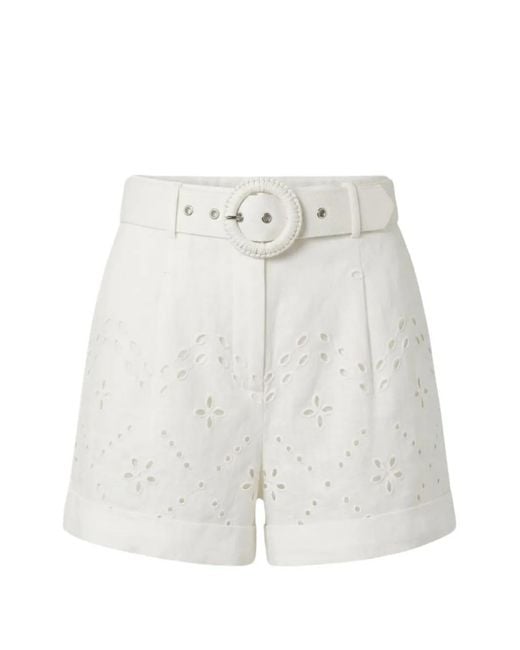 Hemant & Nandita White Kota Broderie-Anglaise Belted Shorts