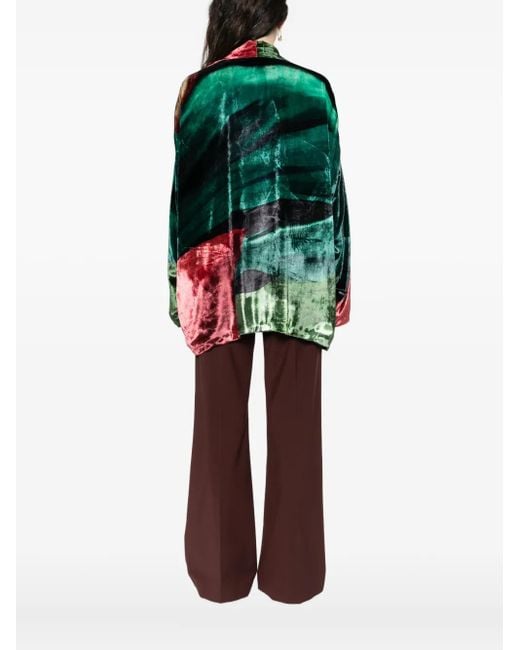 Yavi Green Abstract-Print Velvet Jacket