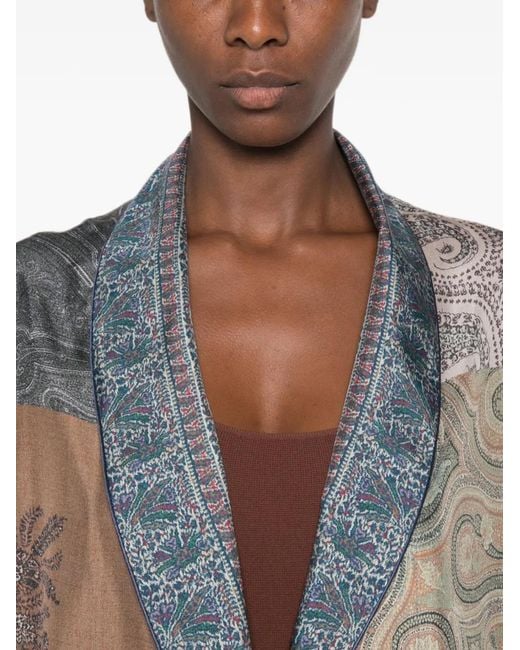 Pierre Louis Mascia White Paisley-Print Patchwork Belted Silk Coat