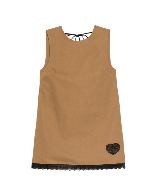 Ganni Natural Lace-Trimmed Sleeveless Dress