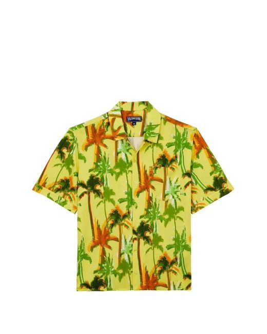 Vilebrequin Yellow Palms Offset Cotton Shirt for men