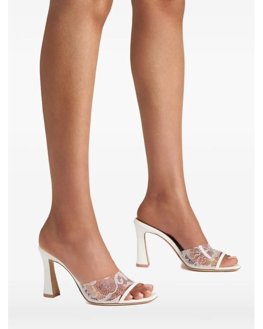 Malone Souliers White Roxanne Lace-Panel Sandals