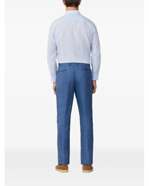 Hackett Blue Delavé-Weave Linen Trousers for men