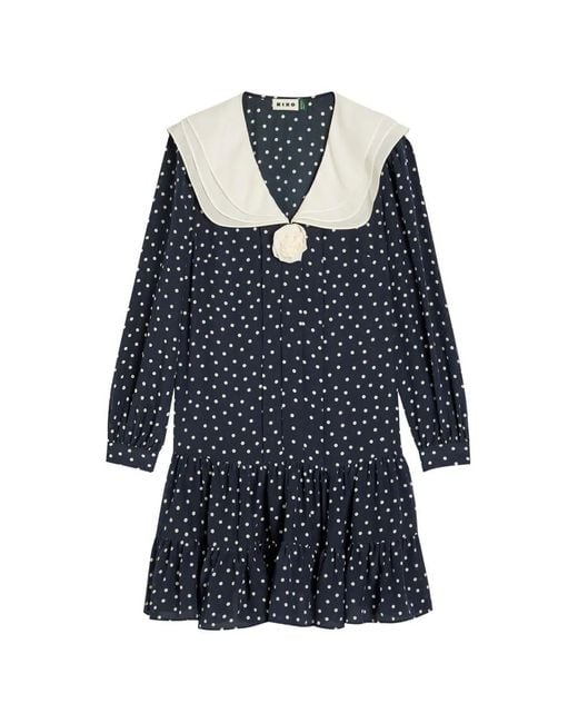 Rixo Blue Valetta Polka-Dot Mini Dress