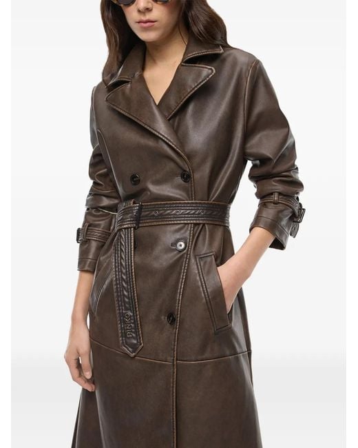 Pinko Brown Double-Breasted Belted Coat