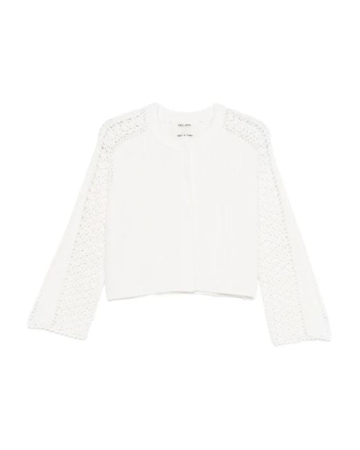 Forte_forte White Openwork-Sleeve Cardigan