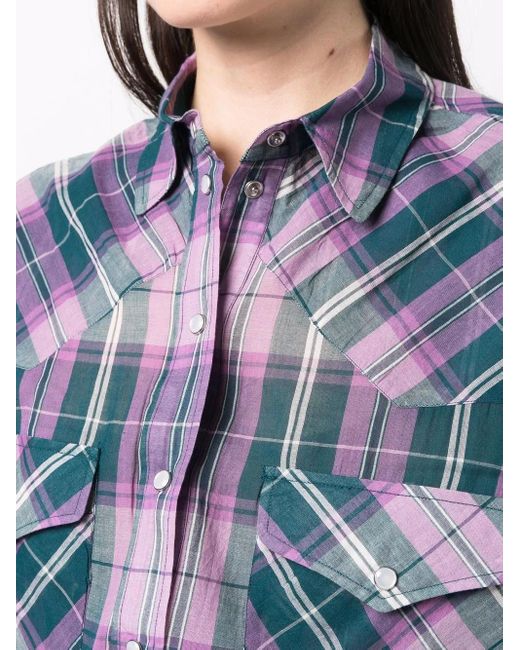Isabel Marant Blue Check-Print Button-Up Jumpsuit
