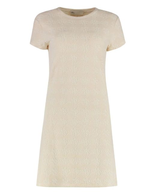Tory Burch Natural Jacquard Logo Baumwollmischkleid