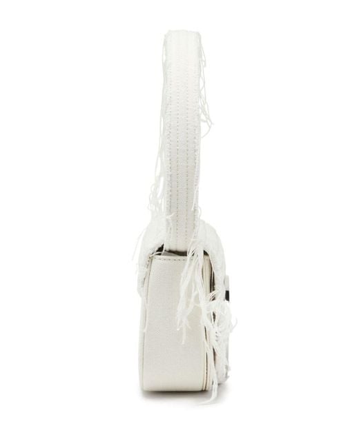 DIESEL White 1DR-Ikonische Schultertasche aus Canvas und Leder