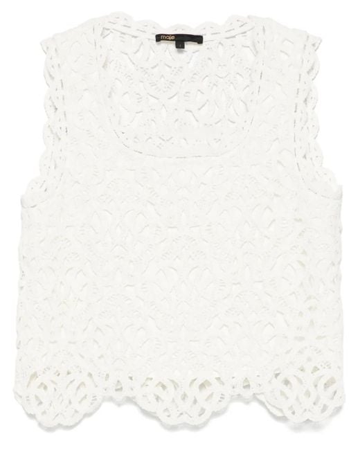Maje White Crochet-Knit Top