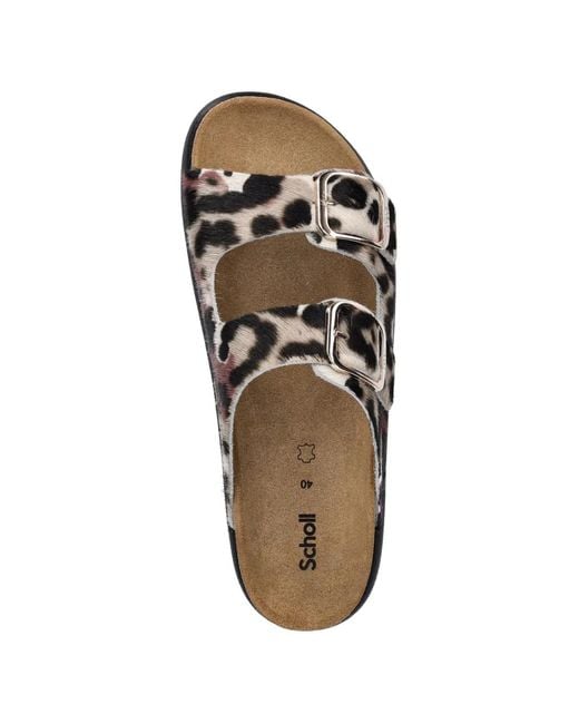 Scholl White Animal-Print Buckle Mules