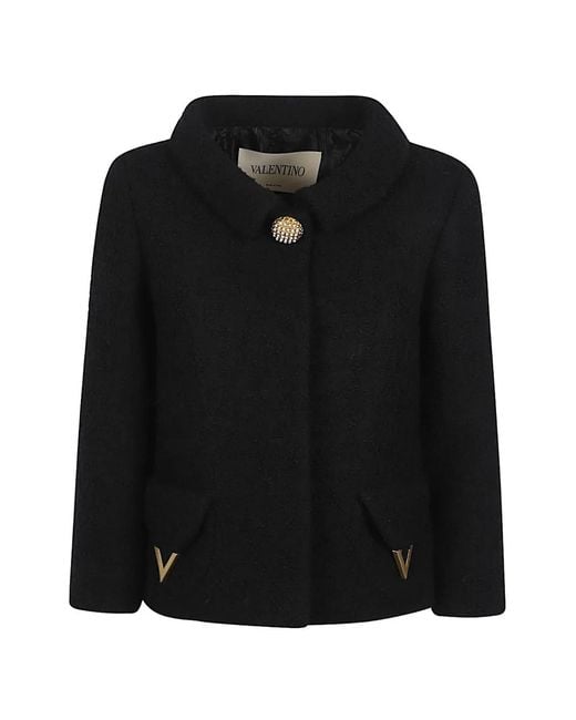Valentino Garavani Black Button Vlogo Jacket