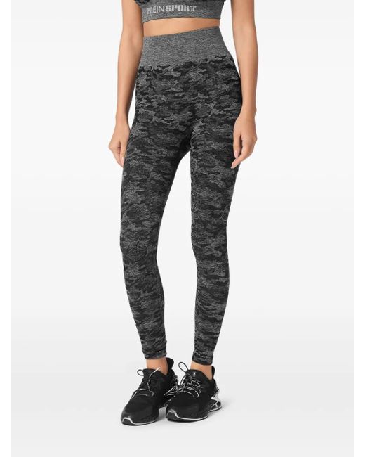 Philipp Plein Gray Camouflage-Print Performance Leggings
