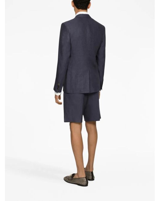 Dolce & Gabbana Blue Above-Knee Linen Tailored Shorts for men