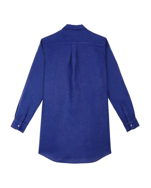 Vilebrequin Blue Fragrance Organic Linen Shirtdress