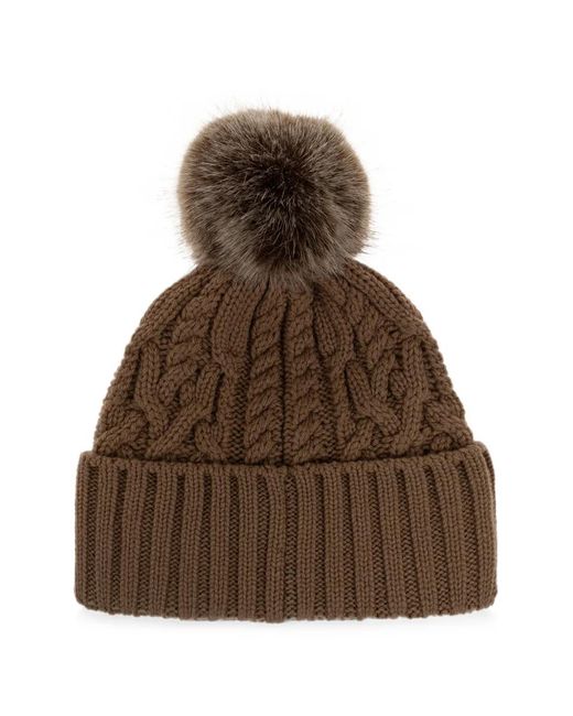 Moncler Brown Logo-Patch Beanie Hat
