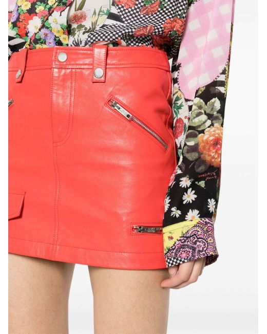 Moschino Jeans マルチポケット レザーミニスカート Pink