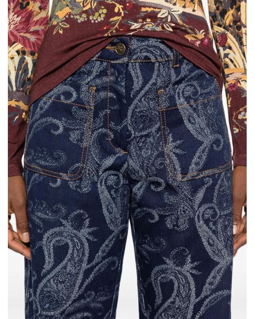 Etro Blue Paisley-Print Jeans
