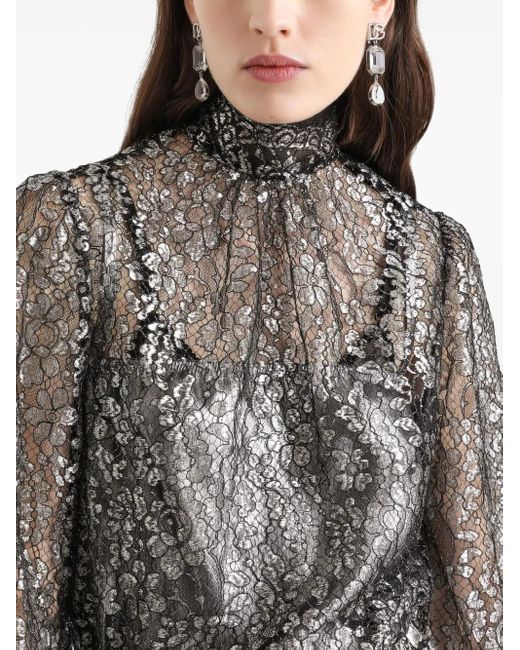 Dolce & Gabbana Gray Lamé Lace Blouse