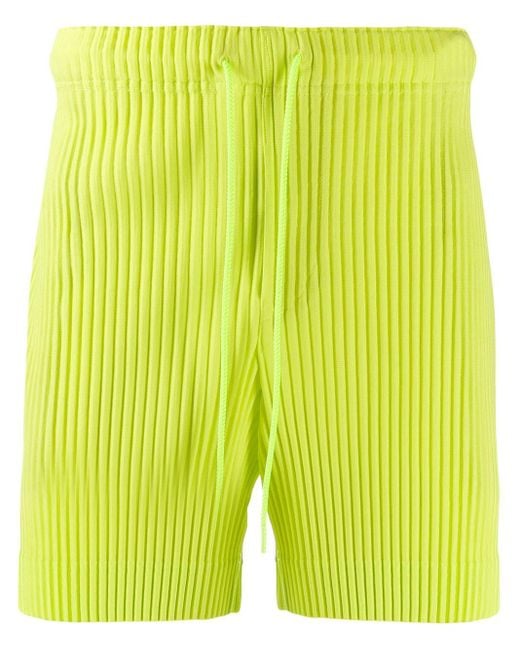 Homme Plissé Issey Miyake Green Pleated Track Shorts for men