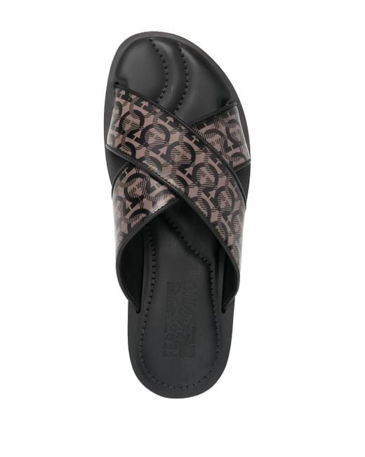 Ferragamo Black Gancini Crossover Strap Sandals for men