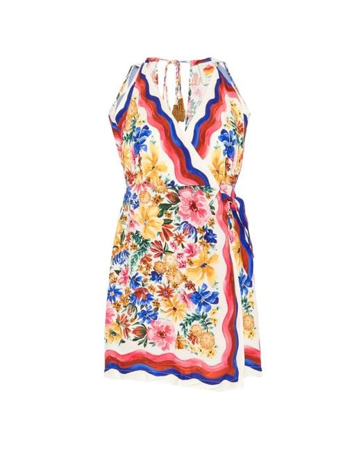Farm Rio White Floraline V-Neck Wrap Mini Dress