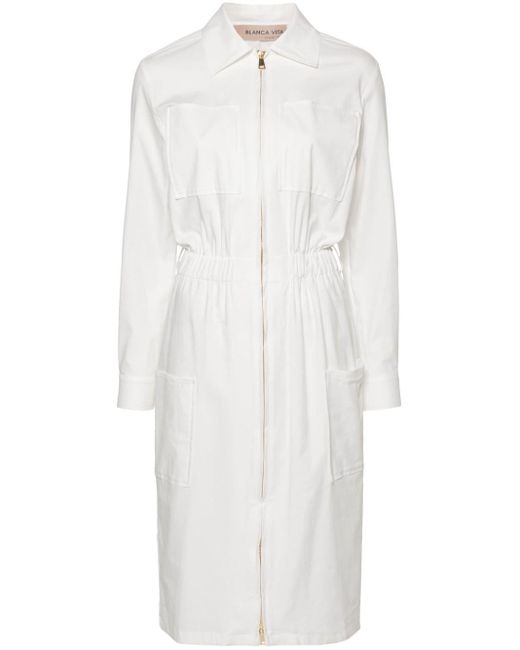 Blanca Vita White Zip-up Long-sleeve Dress