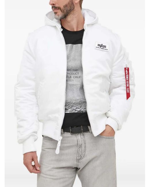 Alpha Industries Ma-1 Zip Hooded Bomber Jacket in White for Men | Lyst