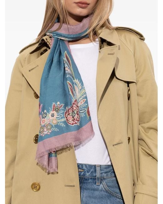 Etro Blue Scarf With Decorative Pattern