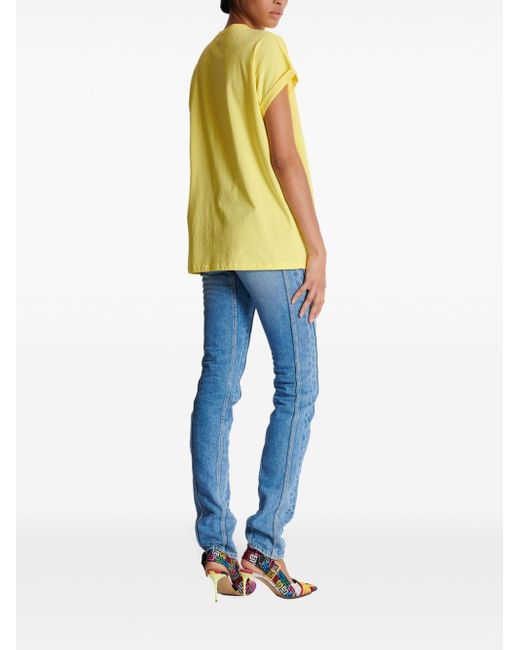 T-shirt en coton à logo floqué Balmain en coloris Yellow