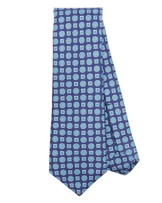 Kiton Blue Graphic-print Silk Tie for men