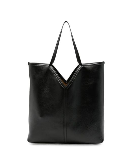 Saint Laurent Black V-Cut Leather Tote Bag for men