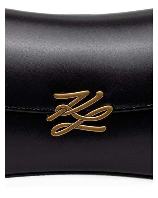 Karl Lagerfeld Black Logo-Plaque Shoulder Bag