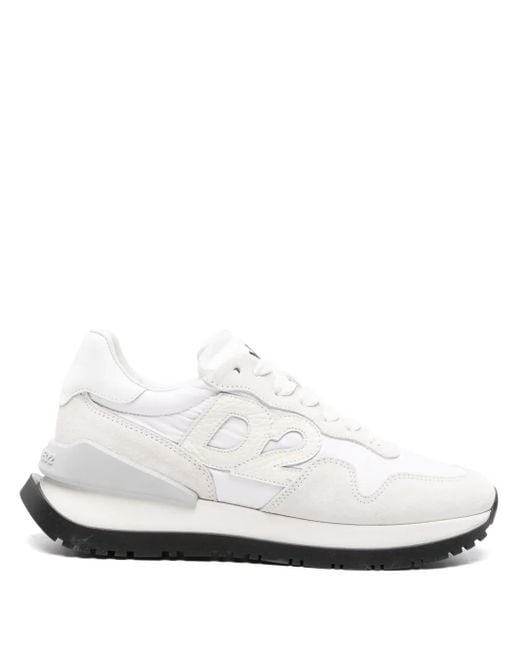 DSquared² White Logo-Patch Leather Lace-Up Sneakers