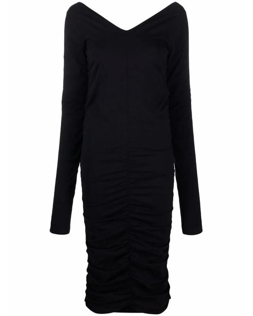 Helmut Lang Black Ruched Midi Dress
