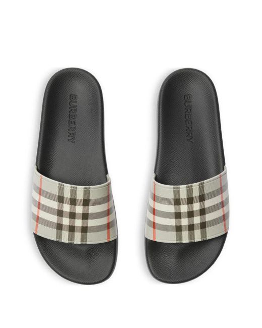 Burberry White Checked Slides