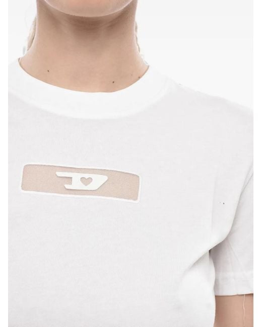 DIESEL White Tulle-Detail Logo-Patch T-Shirt