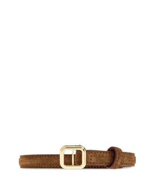 LIE STUDIO White Georgia Slim Calf Suede Buckle Belt