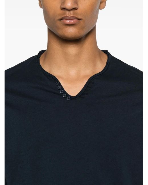 Zadig & Voltaire Blue Henley-Neck Cotton T-Shirt for men